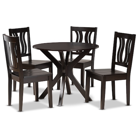 Baxton Studio Mare Modern and Contemporary Transitional Dark Brown Finished Wood 5-Piece Dining Set 177-11377-10892-Zoro